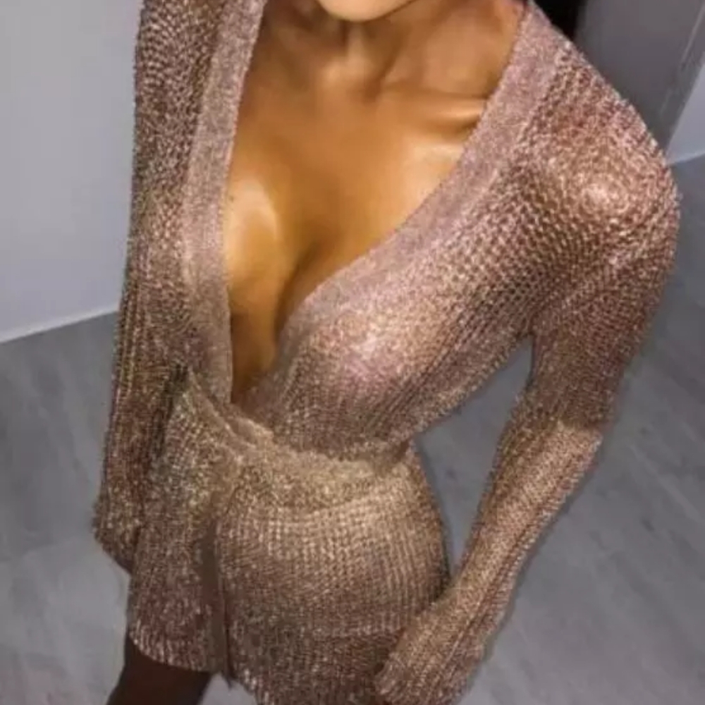 Sparkle Metallic Rose Gold KnittedSweater Cardigan